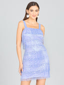 Lara 29488 - Beaded Fringe Cocktail Dress-Dress-Lara-0-Blue Iris-Lara