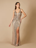 Lara 29499 - Embellished Long Dress with Thigh High Slit