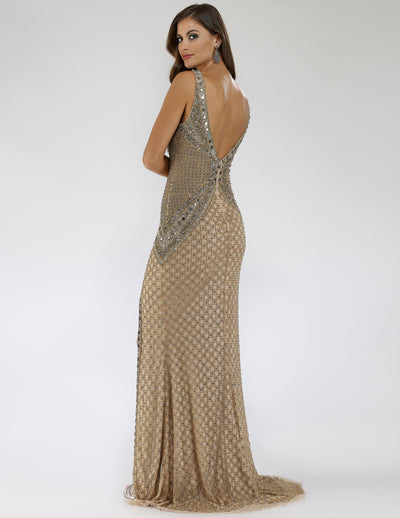 Lara 29499 - Embellished Long Dress with Thigh High Slit