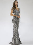 Lara 29540 - Body Con Beaded Silver Dress
