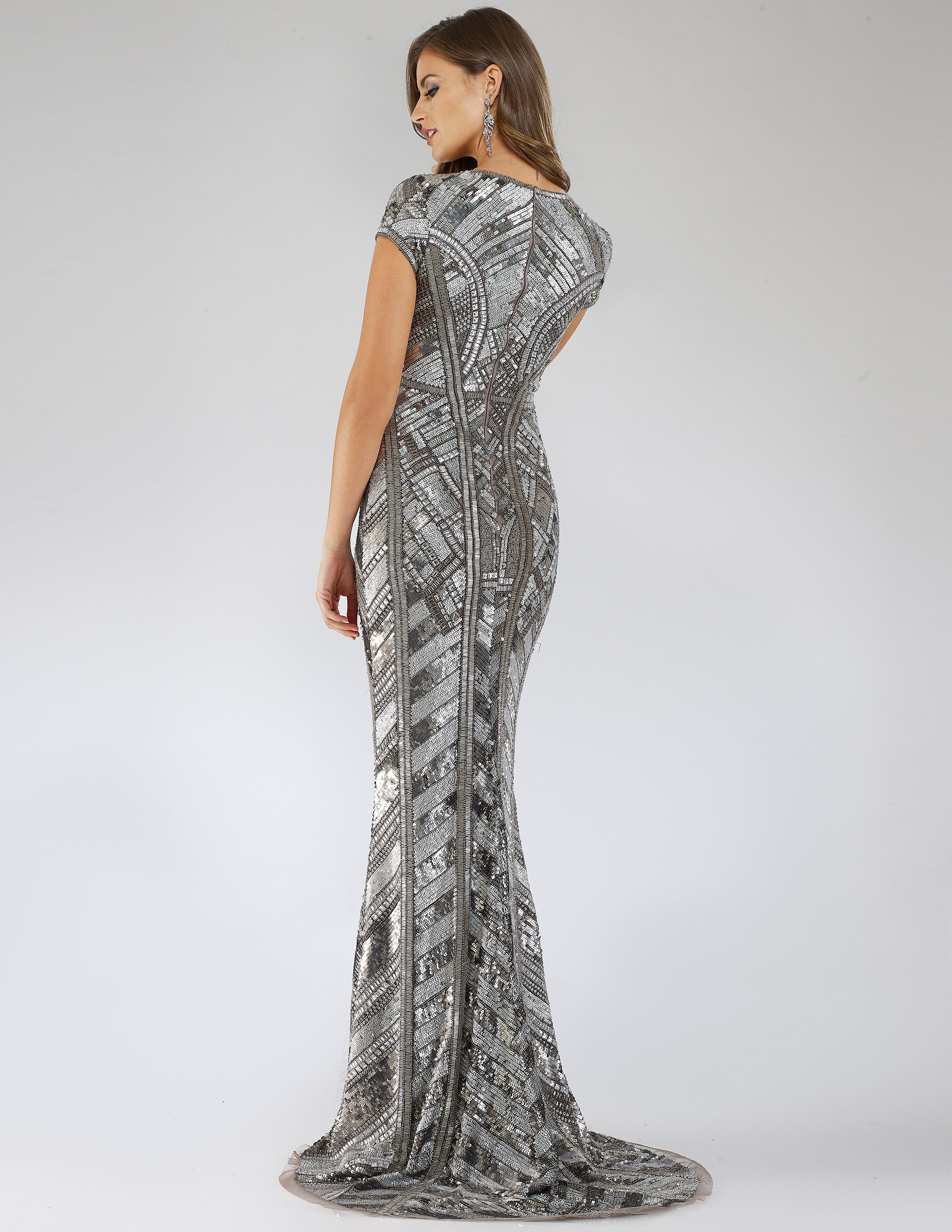 Lara 29540 - Body Con Beaded Silver Petite Dress – Lara New York