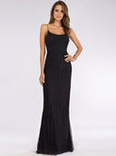 Lara 29577 - Scoop Neck, Lace Up Open Back Dress