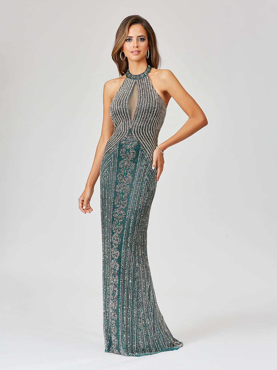 Lara 29600 Halter Neck Dress with Keyhole Lara New York