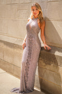 Lara 29600 - Halter Neck Dress with Keyhole