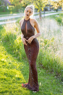 Lara 29600 - Halter Neck Dress with Keyhole