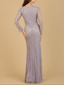 Lara 29602 - V Neck Beaded Long Sleeve Dress-Dress-Lara-Lara