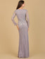 Lara 29602 - V Neck Beaded Long Sleeve Dress-Dress-Lara-Lara