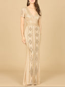 Lara 29606 - Closed Back, Cap Sleeve Dress-Dress-Lara-4-Champagne-Lara