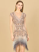 Lara 29609 - Beaded Fringe Short Cocktail Dress-Dress-Lara-Lara