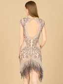 Lara 29609 - Beaded Fringe Short Cocktail Dress-Dress-Lara-Lara