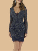 Lara 29610 - Long Sleeve Beaded Cocktail Dress