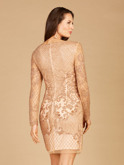 Lara 29610 - Long Sleeve Beaded Cocktail Dress