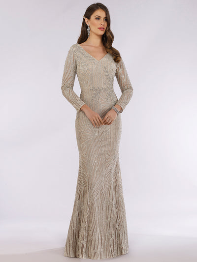 Lara 29617 - Long Sleeves Lace Mermaid Gown