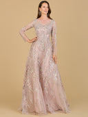 Lara 29618 - Beaded Long Sleeve A-line Dress-Dress-Lara-Lara