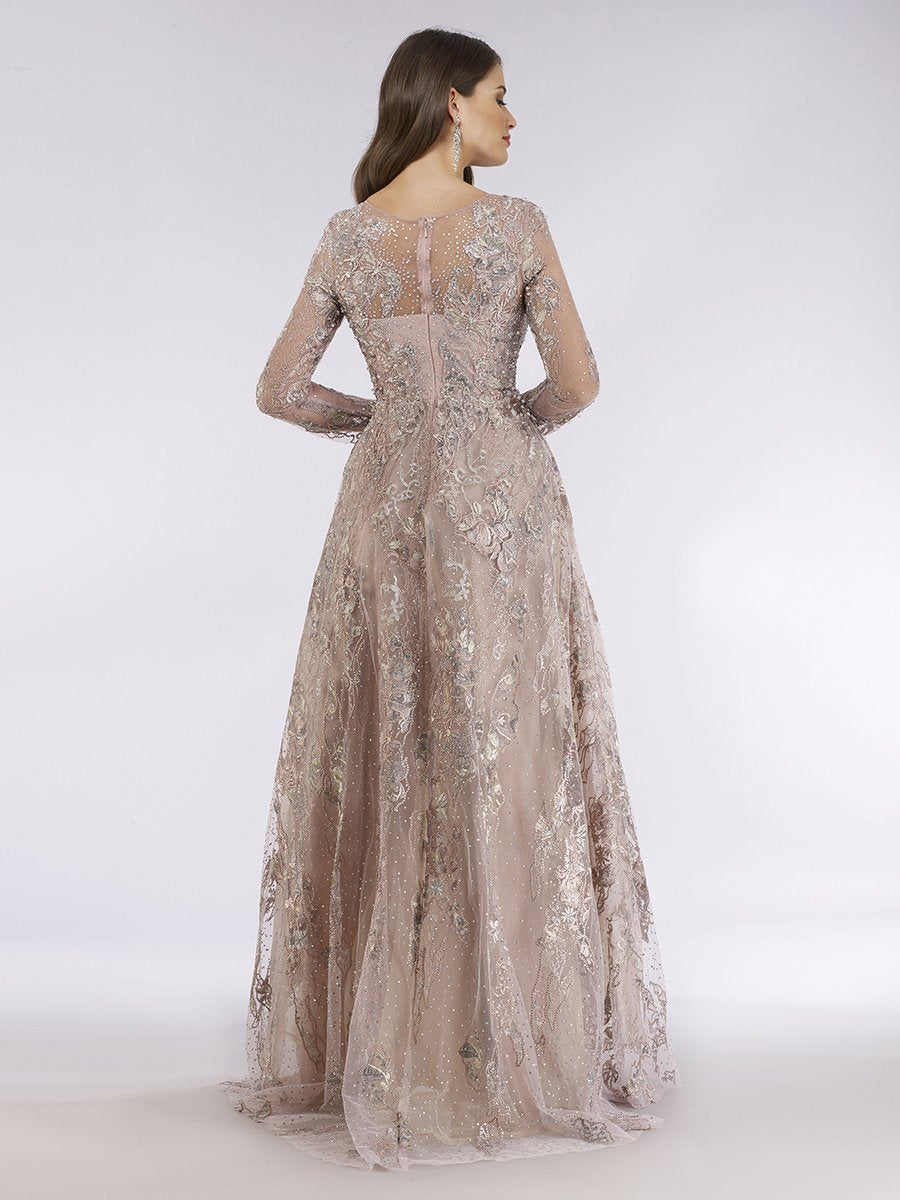 Lara 29618 - Beaded Long Sleeve Overskirt Dress