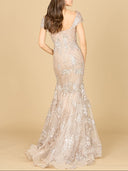 Lara 29642 - Cap Sleeve Mermaid Gown-Dress-Lara-Lara