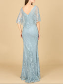 Lara 29673 - Cape Sleeve Mermaid Gown-Dress-Lara-Lara