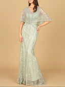 Lara 29673 - Cape Sleeve Mermaid Gown-Dress-Lara-4-Glacial Green-Lara