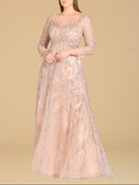 Lara 29677 - Illusion Neckline A-line Long Sleeves Gown-Dress-Lara-Lara