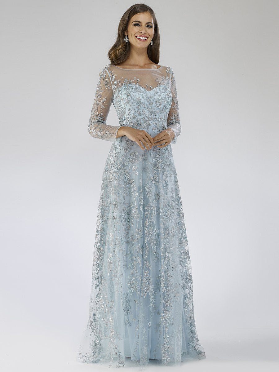 Lara 29677 - Illusion Neckline A-line Long Sleeves Gown