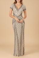 Lara 29746 - Beaded V-Neckline Dress with Cap Sleeves
