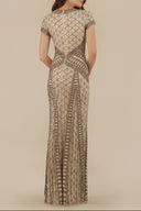 Lara 29746 - Beaded V-Neckline Dress with Cap Sleeves