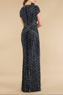 Lara 29746 - Beaded V-Neckline Dress with Cap Sleeves