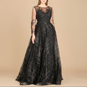Lara 29761 - High Neck Sheer Long Sleeve Embellished Gown-Dress-Lara-Lara