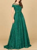 Lara 29765 - Sheer Off Shoulder Ball Gown-Dress-Lara-4-Green-Lara
