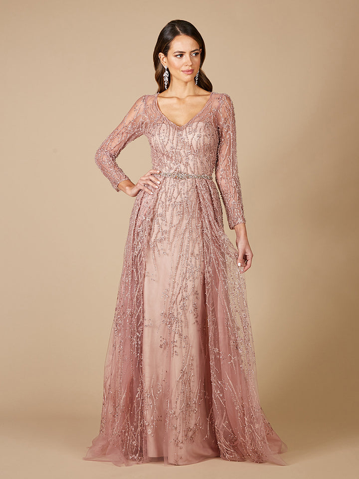Lara 29782 - Beaded Lace Overskirt Ballgown – Lara New York