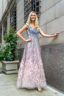 Lara 29783 - Cap Sleeves Feather Detail Ballgown