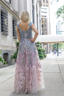 Lara 29783 - Cap Sleeves Feather Detail Ballgown