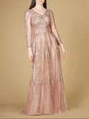 Lara 29788 - Long Illusion Sleeves A-line Long Gown-Dress-Lara-4-Mauve-Lara