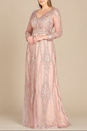 Lara 29788 - Long Illusion Sleeves A-line Long Gown-Dress-Lara-Lara