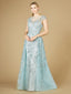 Lara 29798 - Floral Appliques high neck ball gown-Dress-Lara-4-LightBlue-Lara