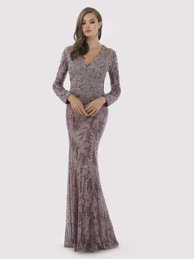 Lara 29885 - Lace V-Neck Long Sleeves Mermaid Gown