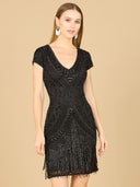 Lara Brooklyn Beaded Fitted Short Dress with Open Back-Dress-Lara-Black-0-Lara
