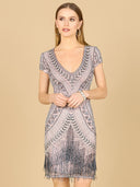 Lara Brooklyn Beaded Fitted Short Dress with Open Back-Dress-Lara-Blush-0-Lara