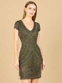Lara Brooklyn Beaded Fitted Short Dress with Open Back-Dress-Lara-Olive-0-Lara