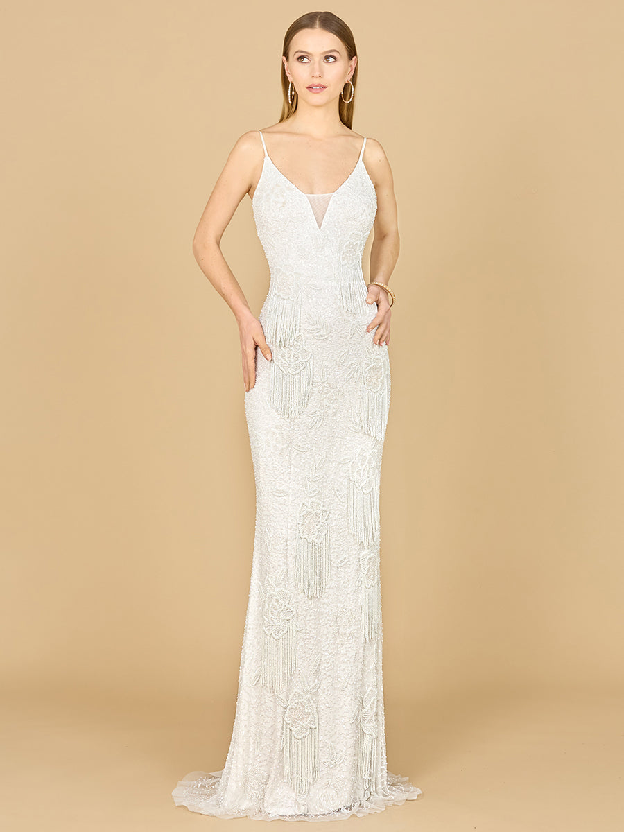 Lara 29892 Danika Floral Beaded Sheath Beaded Dress with Beaded Fringe Blush/Silver / 0 Lara 29892 Danika Floral Beaded Sheath Beaded Dress with Beaded Fringe Blush/Silver / 0