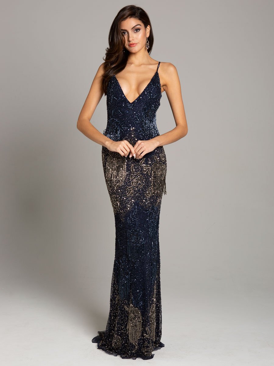Lara 29892 Danika Floral Beaded Sheath Beaded Dress with Beaded Fringe White / 0 Lara 29892 Danika Floral Beaded Sheath Beaded Dress with Beaded Fringe White / 0