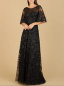 Lara 33277 - Cape Sleeve Mother's Gown-Dress-Lara-2-Black-Lara