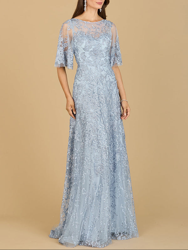 Lara 33277 - Cape Sleeve Mother's Gown-Dress-Lara-2-Light Blue-Lara