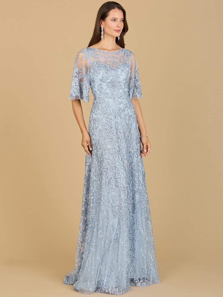 Lara 33277 - Cape Sleeve Mother's Gown-Dress-Lara-2-Light Blue-Lara