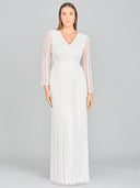 Lara Blair Long-Sleeve Beaded Surplice Sheath Gown-Dress-Lara-Lara