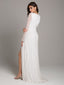 Lara Blair Long-Sleeve Beaded Surplice Sheath Gown