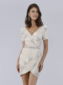 Lara Becky Beaded Faux-Wrap Short Sleeve Cocktail Dress
