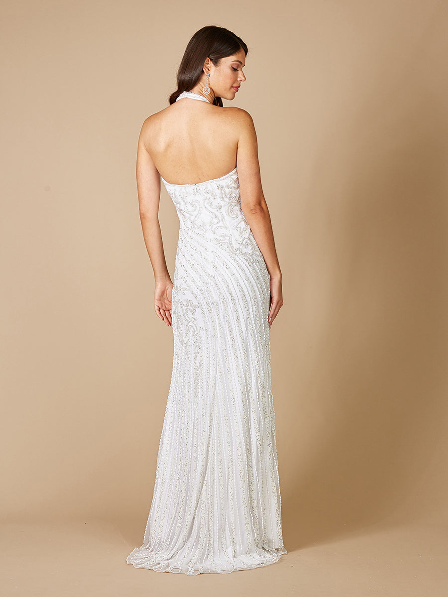 Lara 51039 Dawson Beaded Wedding Dress with Halter Neck White / 8 Lara 51039 Dawson Beaded Wedding Dress with Halter Neck White / 8