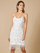 Lara Demi Beaded Short Fringe at Hem Wedding Dress