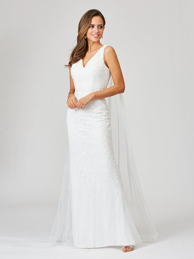Lara 51043 - Lace Mermaid Bridal Gown With Removable Cape
